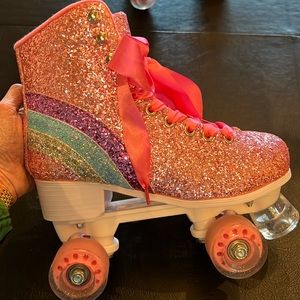 Sugar Thrillz Limited Edition  Pink glitter and rainbow roller skates. Size 7